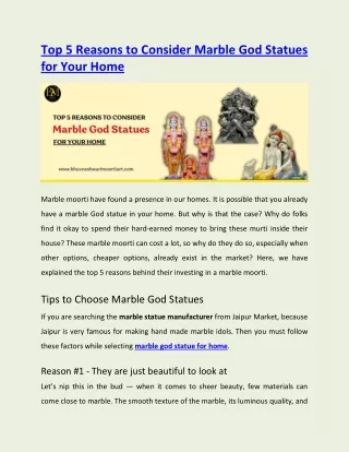 Top 5 Reasons to Consider Marble God Statues for Your Home