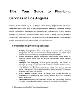 The Complete Guide to Plumbing Services in Los Angeles