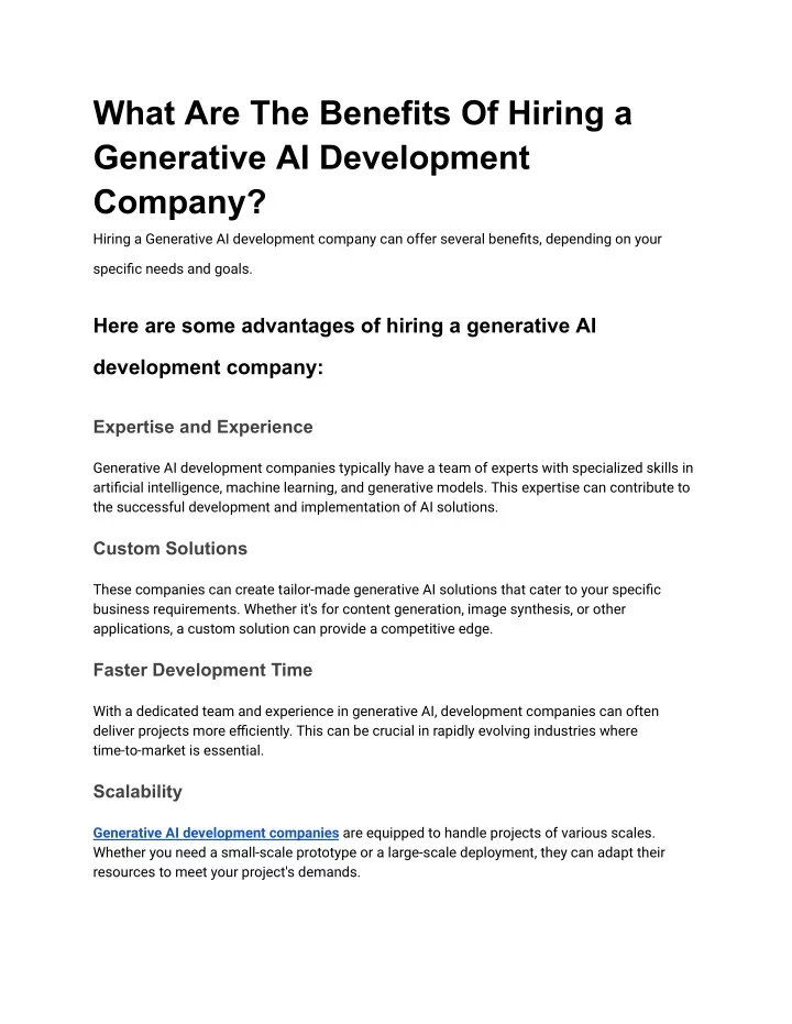 what are the benefits of hiring a generative