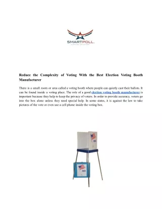 Reduce the Complexity of Voting With the Best Election Voting Booth Manufacturer