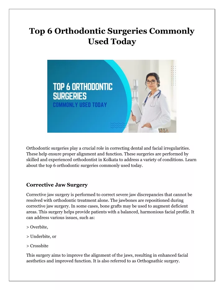 top 6 orthodontic surgeries commonly used today