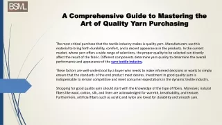 A Comprehensive Guide to Mastering the Art of Quality Yarn Purchasing