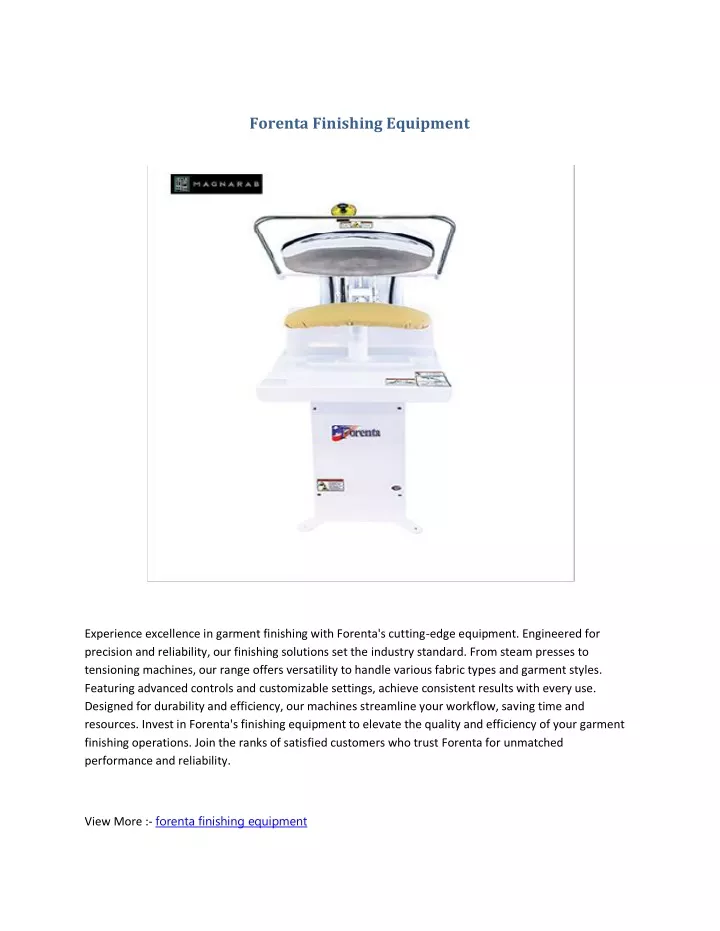 forenta finishing equipment