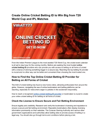 Online cricket betting ID : Find the fastest online betting ID Provider| Virat77