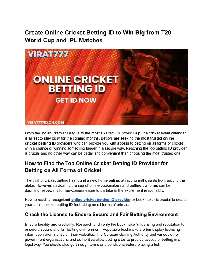create online cricket betting id to win big from