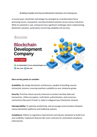 Building Scalable And Secure Blockchain Solutions For Enterprises