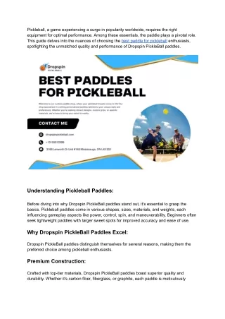 The Best Paddles For Pickleball | Dropspin PickleBall