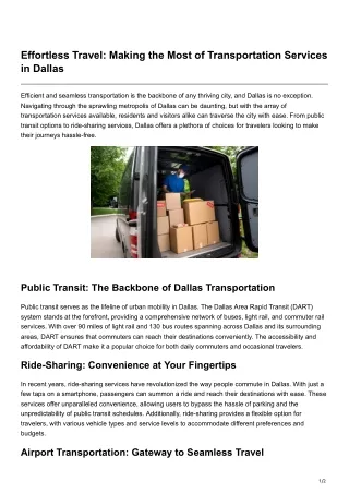 Effortless Travel Making the Most of Transportation Services in Dallas