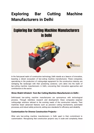 Exploring Bar Cutting Machine Manufacturers in Delhi