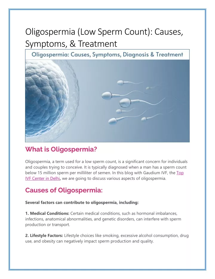 oligospermia low sperm count causes symptoms