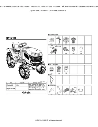 Kubota B1121D Tractor Parts Catalogue Manual (Publishing ID BKIDA5126)