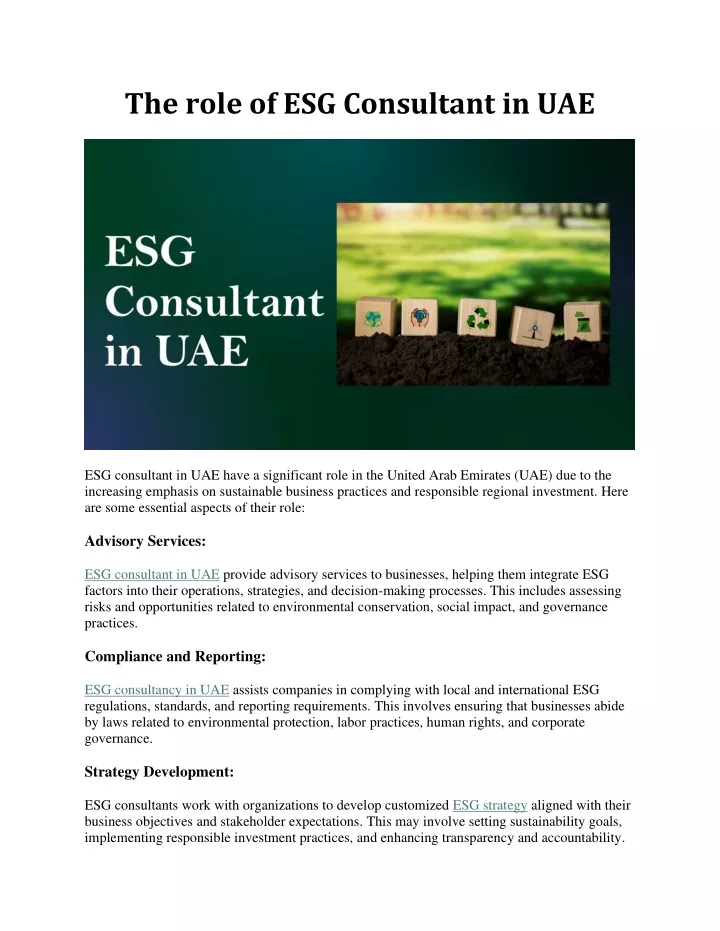 the role of esg consultant in uae