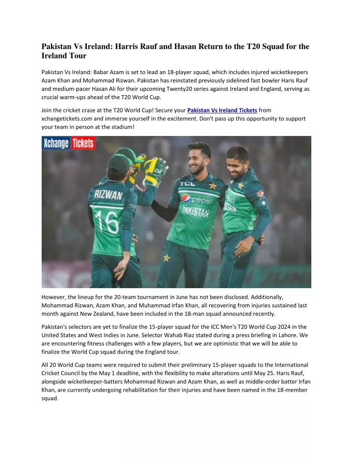 pakistan vs ireland harris rauf and hasan return