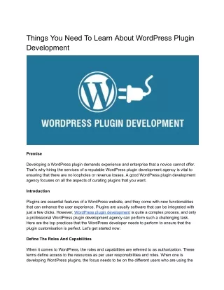 Things You Need To Learn About WordPress Plugin Development