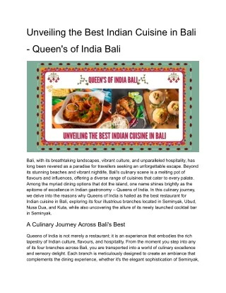 Unveiling the Best Indian Cuisine in Bali - Queen's of India Bali