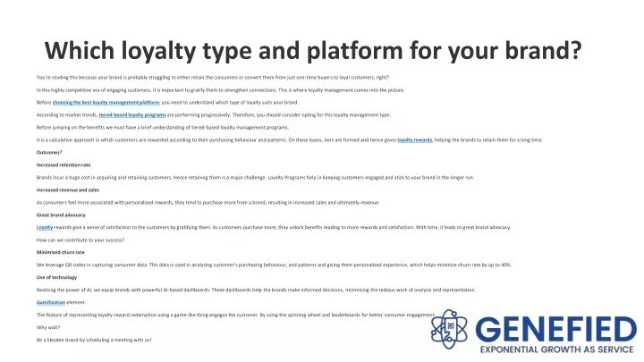 which loyalty type and platform for your brand