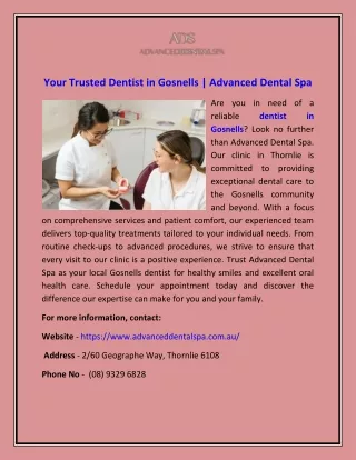 Your Trusted Dentist in Gosnells - Advanced Dental Spa