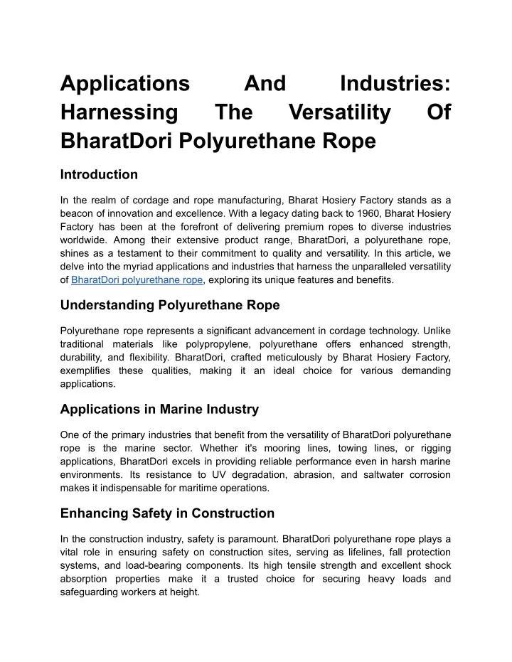 applications harnessing bharatdori polyurethane