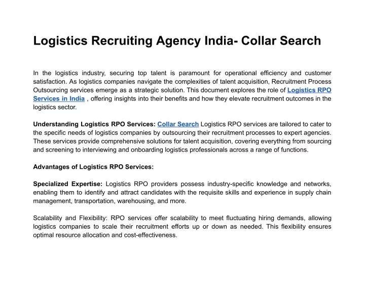 logistics recruiting agency india collar search