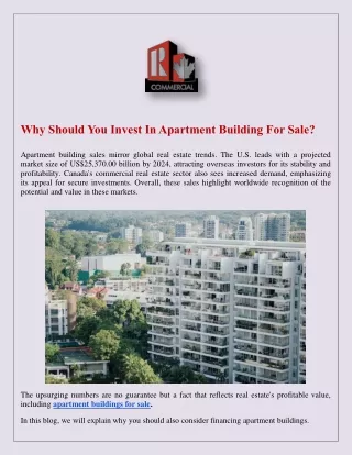 Why Should You Invest In Apartment Building For Sale?