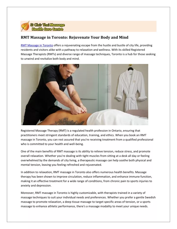 rmt massage in toronto rejuvenate your body
