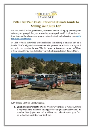 Get Paid Fast: Ottawa's Ultimate Guide to Selling Your Junk Car