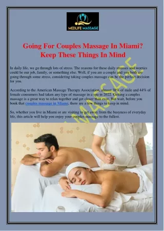 Going For Couples Massage In Miami? Keep These Things In Mind