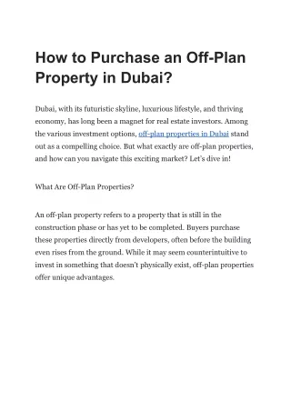 How to Purchase an Off-Plan Property in Dubai?