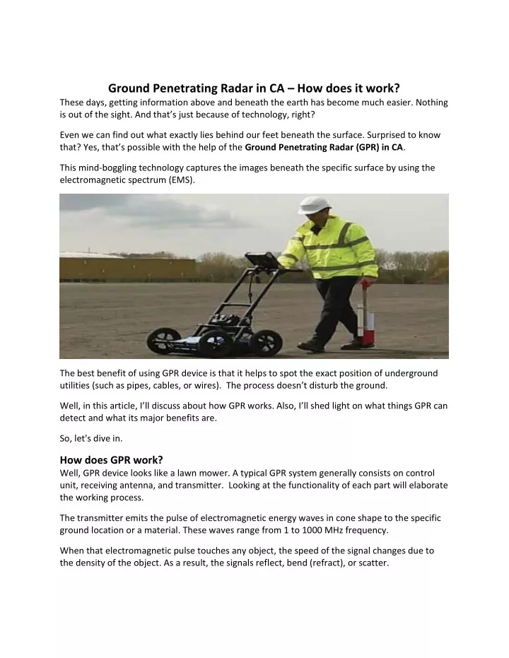 ground penetrating radar in ca how does it work