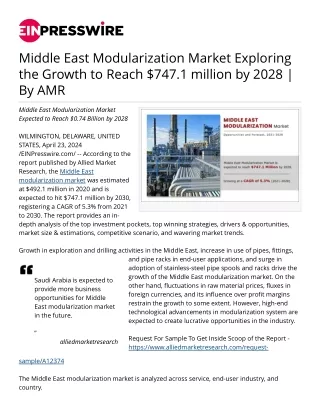 Middle East Modularization Market Exploring the Growth to Reach $747.1 mn by 208