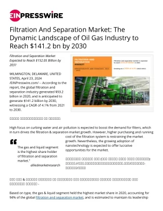 Filtration And Separation Market 2030 to Reach $141.2 bn