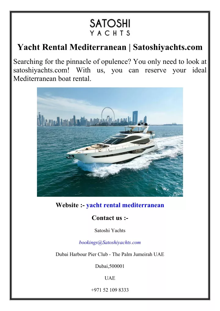 yacht rental mediterranean satoshiyachts com