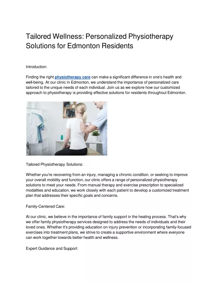 tailored wellness personalized physiotherapy