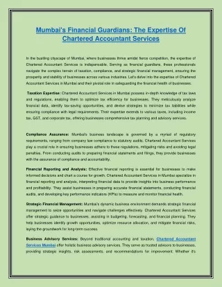 Mumbai's Financial Guardians The Expertise Of Chartered Accountant Services