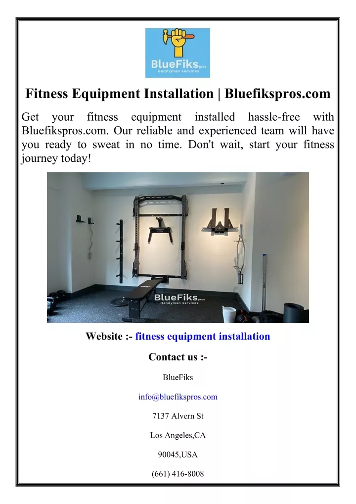 fitness equipment installation bluefikspros com