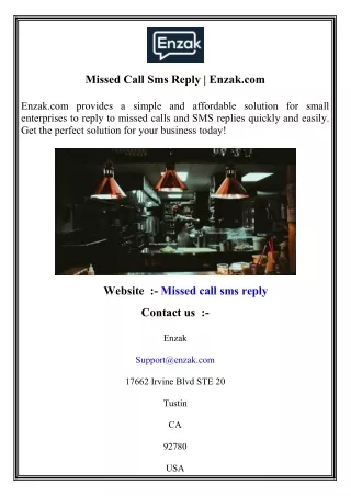 missed call sms reply enzak com
