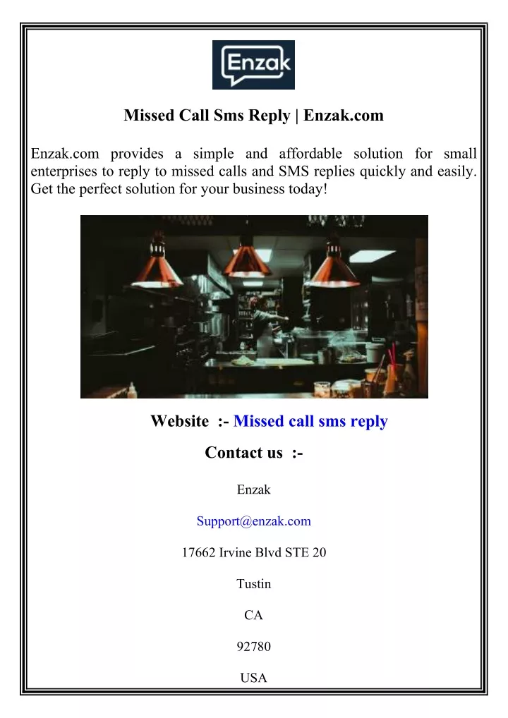 missed call sms reply enzak com