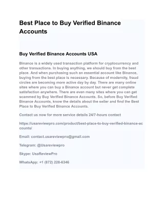 Best Place to Buy Verified Binance Accounts