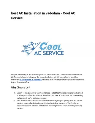 best AC Installation in vadodara - Cool AC Service