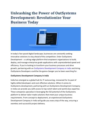 Unleashing the Power of OutSystems Development- Revolutionize Your Business Today
