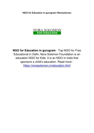 NGO for Education in gurugram-Norasolomon