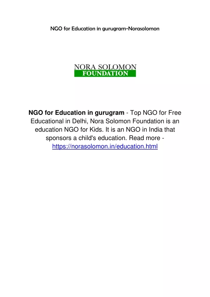 ngo for education in gurugram norasolomon