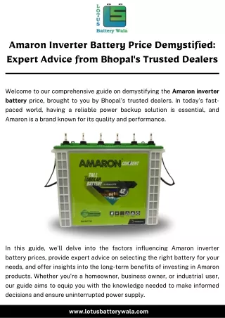 Amaron Inverter Battery Price Demystified Expert Advice from Bhopal's Trusted Dealers