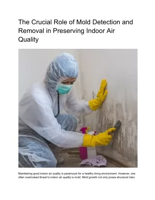 The Crucial Role of Mold Detection and Removal in Preserving Indoor Air Quality