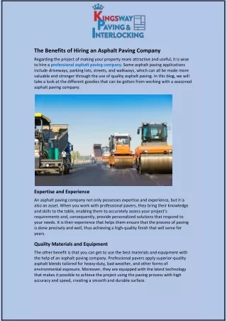 The Benefits of Hiring an Asphalt Paving Company