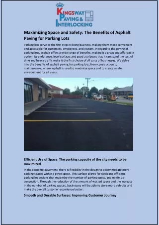Maximizing Space and Safety: The Benefits of Asphalt Paving for Parking Lots