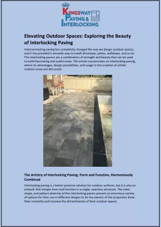 Elevating Outdoor Spaces: Exploring the Beauty of Interlocking Paving