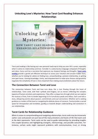 Unlocking Love's Mysteries How Tarot Card Reading Enhances Relationships