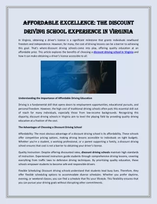 Affordable Excellence: The Discount Driving School Experience in Virginia