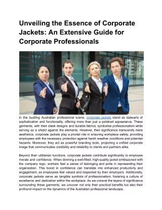Unveiling the Essence of Corporate Jackets An Extensive Guide for Corporate Professionals